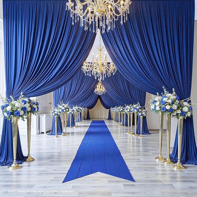 PartyVillage 50ft×15ft Royal Blue Backdrop Curtain for Wedding Parties, 10 Panels Wrinkle Free 15 FT Long Polyester Photo Backdrop Drapes Back Drop Cloth for Birthday Photography Background