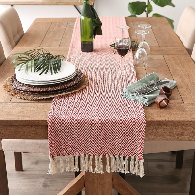 DII Woven Basic Tabletop Collection Chevron Table Runner, 15x108, Tango Red