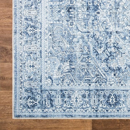 Bloom Rugs Washable Non-Slip 6' x 9' Rug - Ivory/Denim Blue Traditional Medallion Area Rug for Living Room, Bedroom, Dining Room, and Kitchen - Exact Size: 6' x 9'