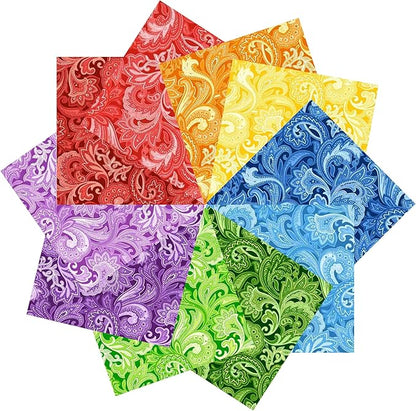 8"x 8" 50 PCS 100% Cotton Floral Fabric Squares Bundles Quilting Supplies for Sewing DIY & Quilt Beginners— Paisley