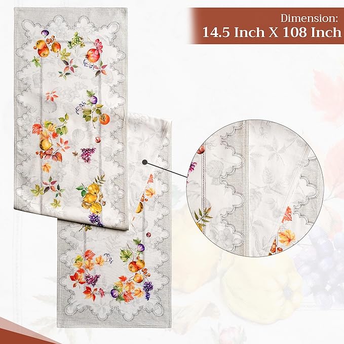 Maison d' Hermine Table Runner 100% Cotton Double Layer Table Runners 108 inches Long for Thanksgiving Christmas Decorations Home Kitchen Dining Party Wedding (Fruit D'Hiver, 14.5" x 108")