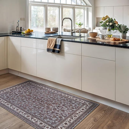 Bloom Rugs Washable Non-Slip 3' x 5' Rug - Slate Gray Traditional Oriental Area Rug for Living Room, Bedroom, Dining Room, and Kitchen - Exact Size: 3' x 5'