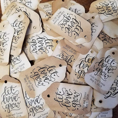 Let Love Grow Personalized CardStock Favor Tag Sets of 25 Tags (Small 2" x 1 1/8") Wedding Shower Baby