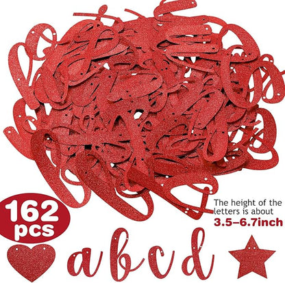TaoBary 167 Pcs DIY Banner Kit Happy Birthday Glitter Banner Customizable Glitter Make Your Own Kit 162 Letters Symbols and Numbers 3 Rope for Birthday Halloween Wedding Christmas(Red)