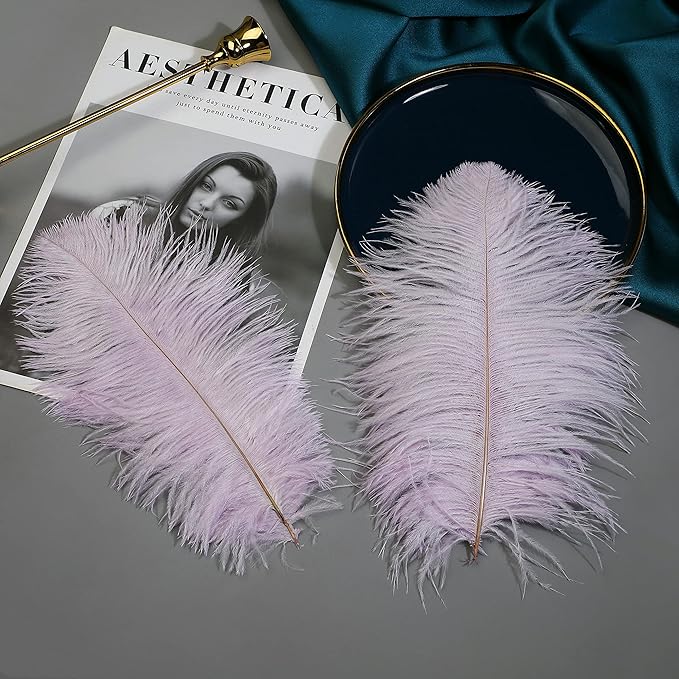 Ballinger Lavender Ostrich Feathers Bulk - 24Pcs 8-10inch Light Purple Feathers for Party Centerpieces, Flower Arrangement and Home Decor