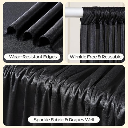Black Glitter Backdrop Curtain for Parties Wedding,10Ft x 10Ft Satin Shimmer Photo Backdrop,Non-Wrinkle Sparkle Drapes for Backdrop,Back Drop for Photography, Birthdays,Weddings,Prom