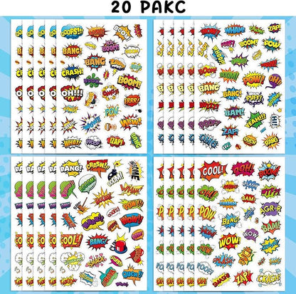 Cool Superhero Stickers 615 Count Boom Party Favors Goodie Gifts Bags Decor for Birthday Invitations Adhesive Stickers Decorations Cartoon Comic Style Stickers