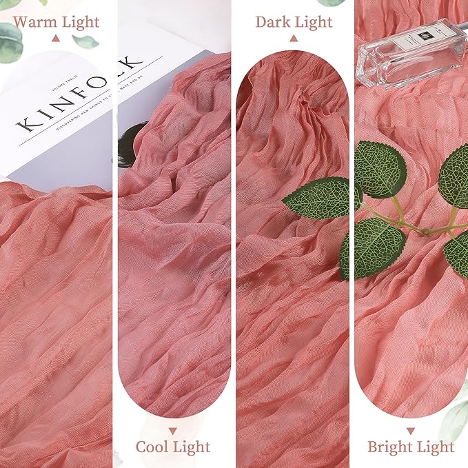6 Pack Rose Cheesecloth Table Runner 10FT Long Boho Gauze Table Runner Rustic Sheer Runner for Wedding Bridal Baby Shower Birthday Party Table Decor Thanksgiving Christmas Decorations