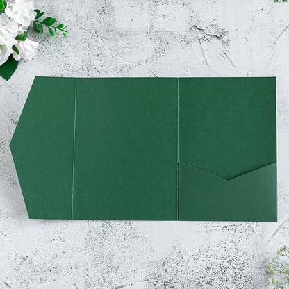 20 PCS Emerald Green Tri-fold Laser Cut Wedding Invitation Pockets for 5x7 Wedding Cards Bridal Shower Engagement Quinceanera Invitation