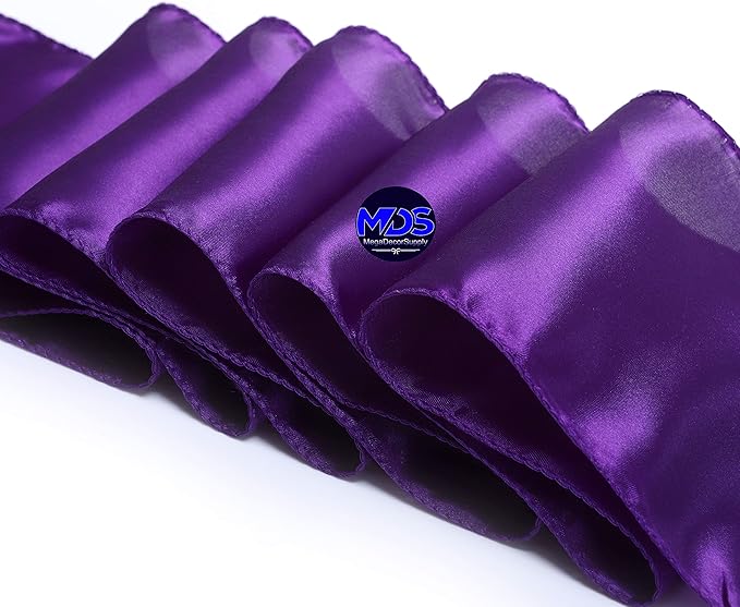 MDS Pack of 100 PCS Satin Chair Sashes Charmeuse Sateen Dining Chair Bows Ribbon Ties Back Sash for Wedding Party Birthday Home Hotel Restaurant Banquet Decoration (7 x 108 Inch, Cadbury Purple)