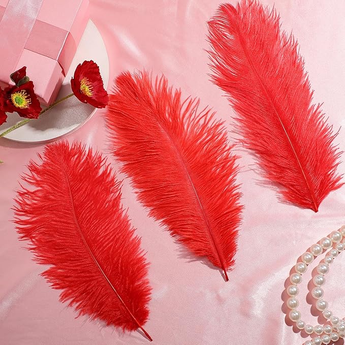 Retrowavy 30 Pcs 18-20 Inch Large Natural Ostrich Feathers Bulk for Centerpieces for Wedding Party Centerpieces Home Decoration Flower Arrangement (Red)