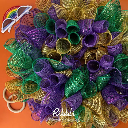 Ribbli 2 Rolls Gold Mesh Ribbon,10 inch x 30 feet(10Yard) Each Roll,Metallic Gold with Wide Gold Foil,Christmas Ribbon for Wreath Swags and Decorating