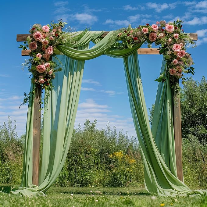 Wedding Arch Draping Fabric 3 Panels 28.7" x 20FT Sage Green Sheer Chiffon Backdrop Drapes for Wedding Ceremony Birthday Party Bridal Shower Outdoor Decoration