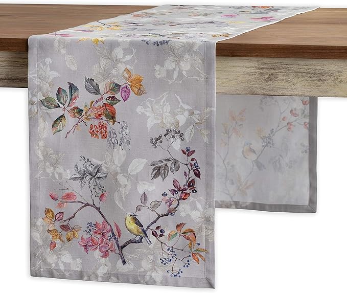 Maison d' Hermine Table Runner 100% Cotton Single Layer Table Runners 48 inches Long for Thanksgiving Christmas Decorations Home Kitchen Dining Party Wedding (Equinoxe - Grey, 14.5" x 48")