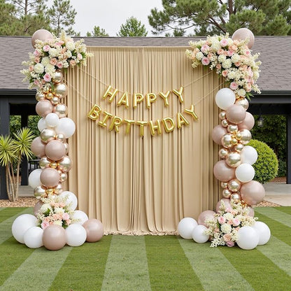 30ftx10ft Beige Backdrop Curtains for Party Background, Wrinkle Free Beige Photo Curtains Backdrop Drapes 6 Panels Back Drop Cloth for Wedding Birthday Photography Baby Shower Decor