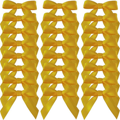 50pcs 1-1/2" Mini Yellow Satin Ribbon Bows Without Twist Ties for Crafts Gift Wrapping Packing Christmas Decoration (Yellow)