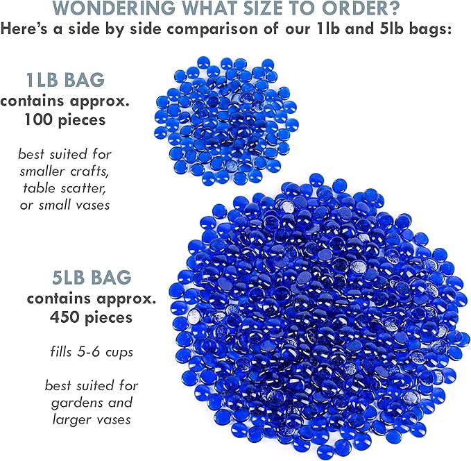 Galashield Flat Glass Marbles for Vases Cobalt Blue Glass Gems Beads Pebbles Vase Filler (1 LB, Approx. 105 PCS)