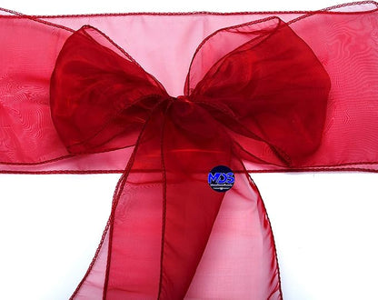 MDS Pack of 50 PCS Organza Chair Sashes Wider Dining Chair Bows Ribbon Tie Back for Wedding Party Birthday Bridal Shower Reception Event Banquet Home Chair Cover Decoration - Maroon