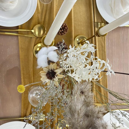 Velvet Table Runner, 10ft Luxurious Wedding Reception Decorations Soft Velvet Fabric Table Linen Overlay for Party (20 x 120 inch, Gold)