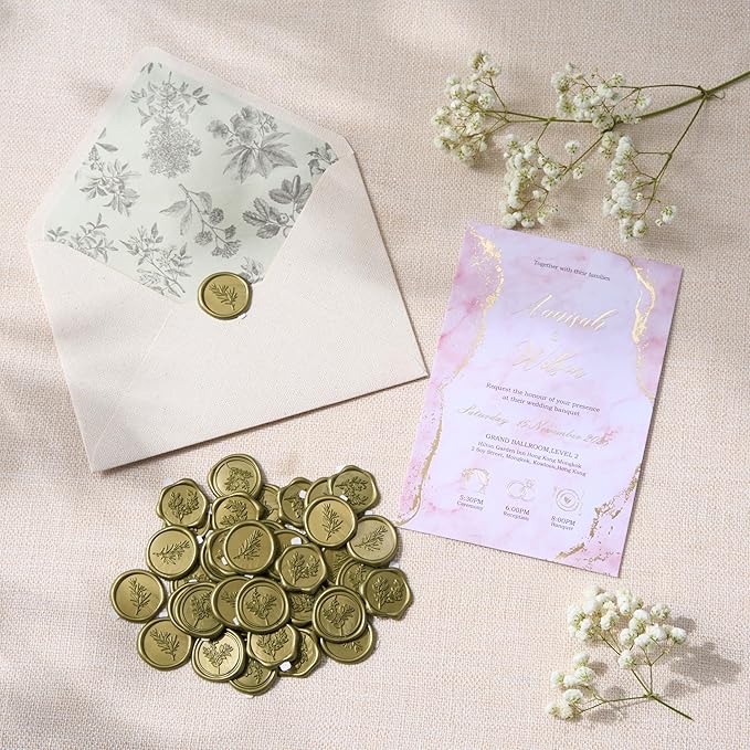 Wax Seal Stickers (60 Pcs, 3 Designs in 1 Pack) Premium Envelope Seal Stickers for Wedding Invitation Envelopes, Adhesive Wax Seals, Perfect for Seating Chart, Gift Wrapping