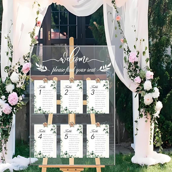 Wedding Seating Chart Board Display, 24x18 Inch Welcome Please Find Your Seat Acrylic Table Seating Chart Board, Includes 15 Seating Cards & 15 Rose Gold Wax Seal Stickers, Elegant Welcome Sign