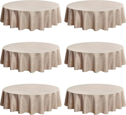 Fitable Faux Linen Round Tablecloths 90 Inch, 6 Pack - Fabric Textured Table Clothes for Round Folding Tables, Washable Neutral Table Covers for Wedding, Party, Banquet, Birthday, Nature Color
