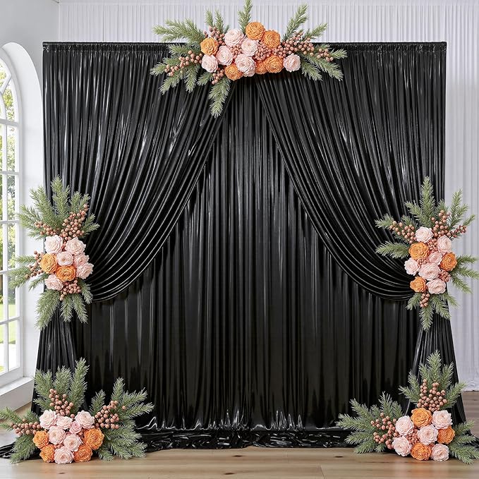 leegleri 40ftx10 ft Black Glitter Sequin Backdrop Curtain for Parties, Wrinkle Free Sparking Backdrop Drapes, 8 Panels 5x10ft Shimmer Photo Back Drop Cloth for Wedding Birthday Photography Background