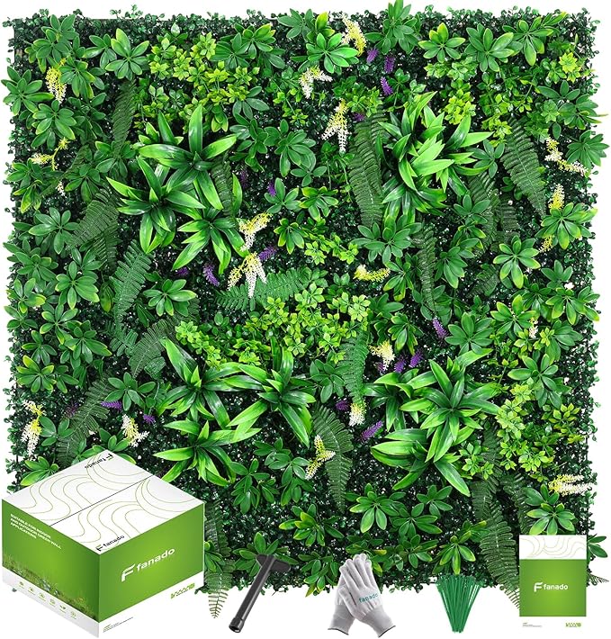 Artificial Grass Wall Panels 20"x20"(6pcs), Hedge Green Wall Decor Backdrop, UV-Anti Fake Greenery Plant Wall Boxwood Panels for Privacy Fence Screen Outdoor Indoor Wedding Garden Backyard
