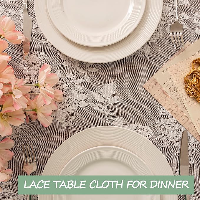 Jayla White Lace Tablecloth for Rectangular Tables, Vintage Style Wedding Table Cloths for Reception, Baby Shower, Birthday Party, Formal Dining, Dinner Parties 60 X 102 Inches