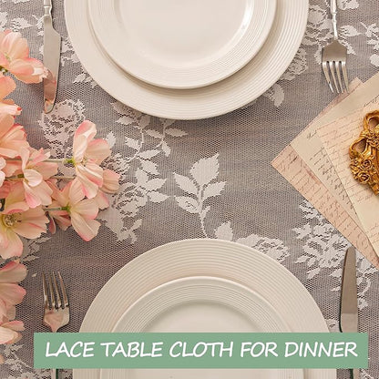Jayla White Lace Tablecloth for Rectangular Tables, Vintage Style Wedding Table Cloths for Reception, Baby Shower, Birthday Party, Formal Dining, Dinner Parties 60 X 84 Inches