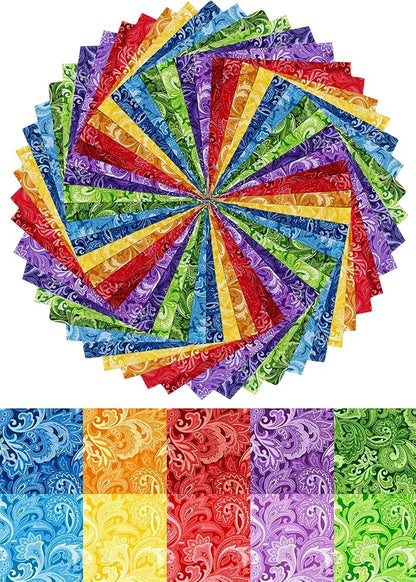 8"x 8" 50 PCS 100% Cotton Floral Fabric Squares Bundles Quilting Supplies for Sewing DIY & Quilt Beginners— Paisley