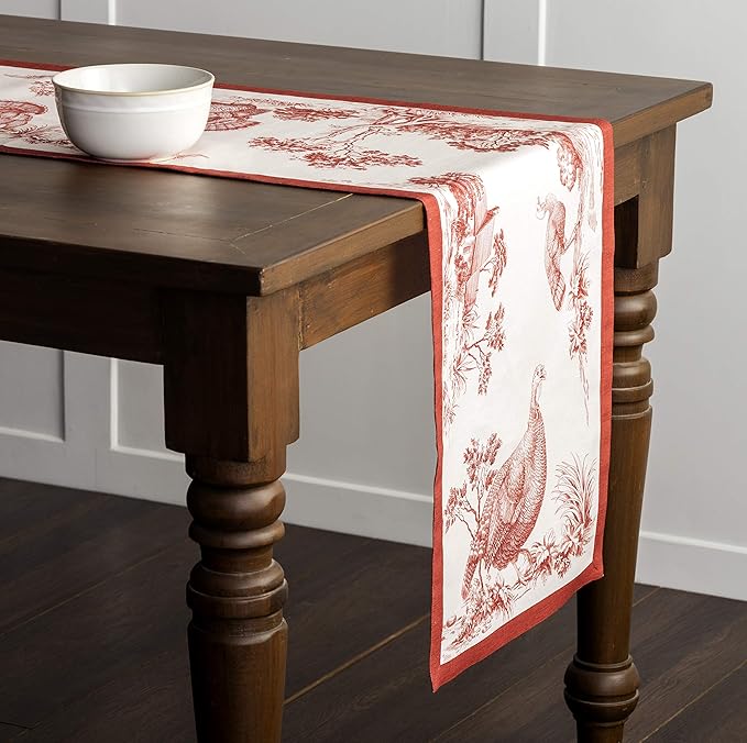 Maison d' Hermine Table Runner 100% Cotton Single Layer Table Runners 60 inches Long for Thanksgiving Christmas Decorations Home Kitchen Dining Party Wedding (Holy Jouy - Red, 14.5" x 60")