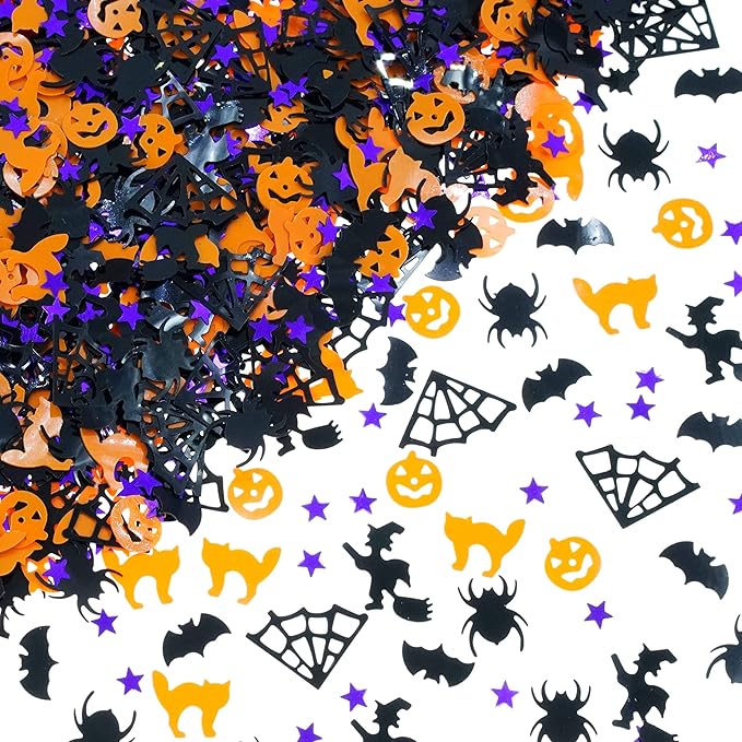 Halloween Party Table Scatter - Pumpkin Spider Webs Foil Metallic Sequins Confetti Trick or Treat Party Sprinkles Decorations, 60g