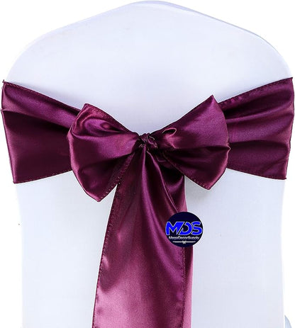MDS Pack of 75 PCS Satin Chair Sashes Charmeuse Sateen Dining Chair Bows Ribbon Ties Back Sash for Wedding Party Birthday Home Hotel Restaurant Banquet Decoration (7 x 108 Inch, Eggplant)
