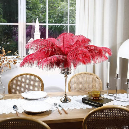 Larryhot Red Large Ostrich Feathers - 10pcs 16-18 inch Feathers for Vase,Wedding Centerpieces and Carnival Party(Red)
