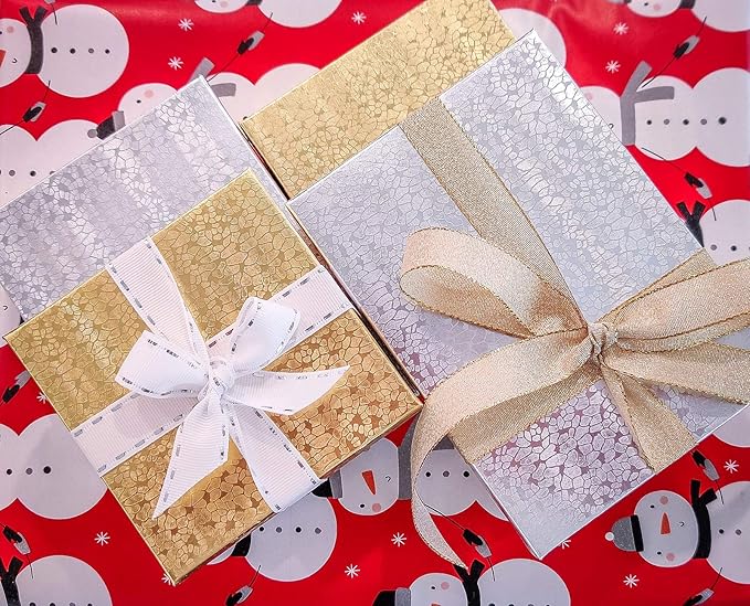TheDisplayGuys - 25-Pack #53 Kraft Paper Cardboard Gift Boxes/Jewelry Cases w. Cotton Padding & Lid - Silver Foil - (5.4" x 3.9" x 1.0")