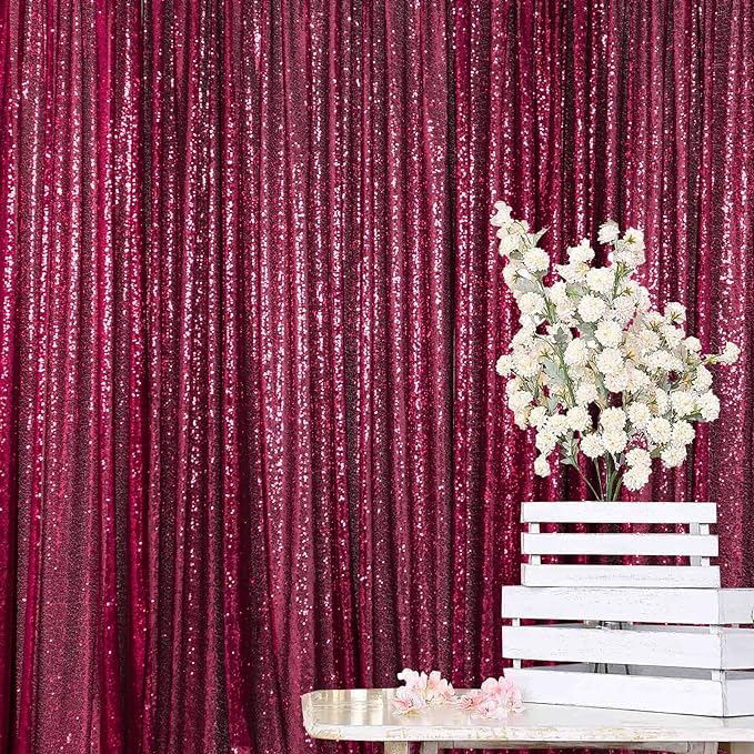 ShinyBeauty Sequin Backdrop-Curtain-5FTx10FT-Burgundy-Sequin Fabric Photo Booth Backdrops 10FT Glitter Curtains Happy Birthday Wine Photography Background