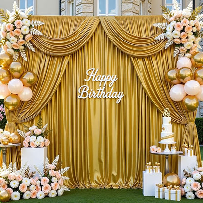 Golden Brown Satin Backdrop Curtains 2 Panels - Glitter Photo Drapes for Baby Shower, 10x10FT Shimmer Back Drop Cloth, Wrinkle Free for Golden 50th Birthday Party Decorations