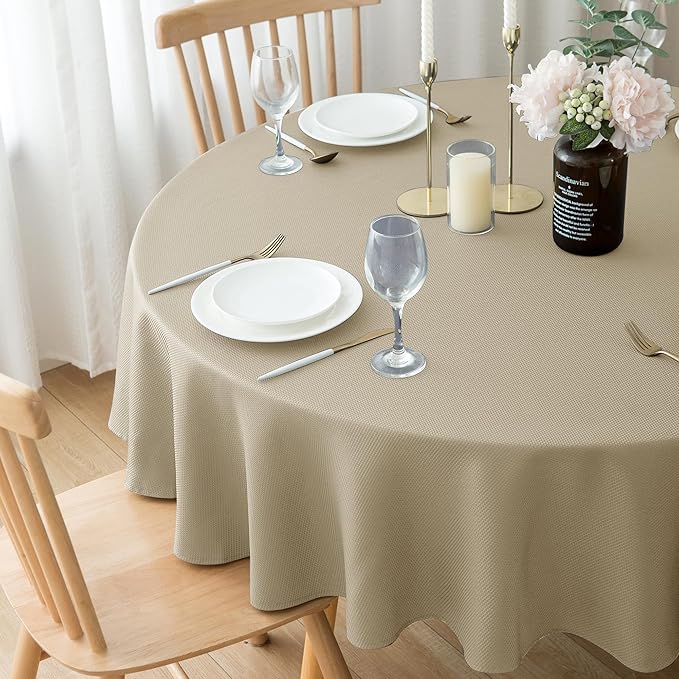 Biscaynebay Textured Fabric Round Tablecloths 60" for Round Tables diameters from 28" to 48", Natural Water Resistant Folding Table Covers Washable for Dining, Kitchen, Wedding, Parties etc