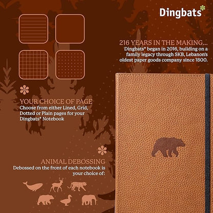 Dingbats* Wildlife Lined Writing Journal Notebook A5 - Vegan Leather Hardcover - Ideal for Work, Travel - Pocket, Elastic Closure, & Bookmark