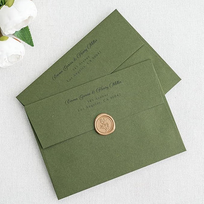 PONATIA 50 PCS 5x7 Envelopes, Olive Green Self- Adhesive A7 Envelopes for Weddings, Invitation Cards, Photos, Postcards, Greeting Cards Mailing, Baby Shower, Graduation, Christmas Gift Cards