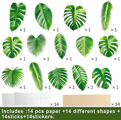 14pcs Palm Leaf Centerpiece Sticks Tropical Party Decorations for Table Green Leaves Theme Centerpieces Hawaiian Luau Party Decorations for Summer Jungle Theme Party Baby Shower Supplies