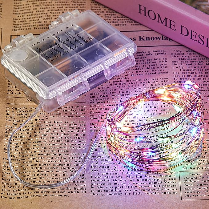 2 Pack 16.4 Ft. Battery Operated Outdoor String Lights with Remote & Timer, LED Multi Color Fairy Lights, Waterproof Twinkle Lights for Bedroom, Dorm, Mason Jar, Wedding, Party, Christmas