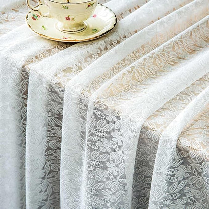 Lace Tablecloth Leaf Pattern Warp Knitting Fabric Solid White Rectangle/Oblong Table Cover for Kitchen Dining Farmhouse Wedding Party Decor Ivory, 55x84 Inch