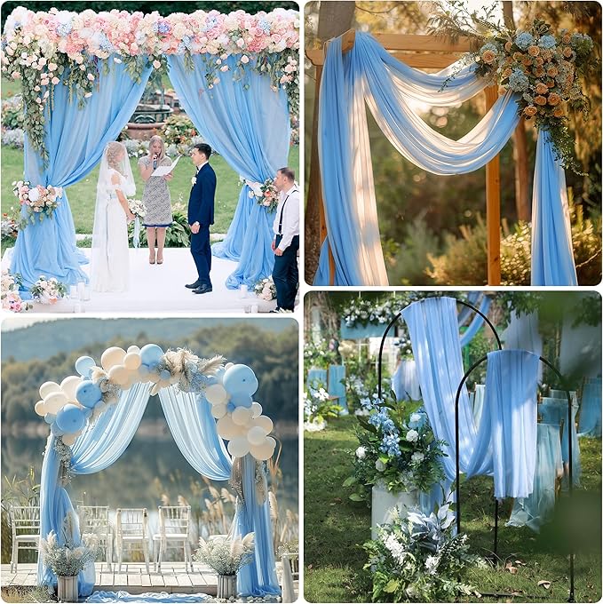Wedding Arch Draping Fabric 4 Panels 28.7" x 20FT Dusty Blue Sheer Chiffon Backdrop Drapes for Wedding Ceremony Birthday Party Bridal Shower Outdoor Decoration