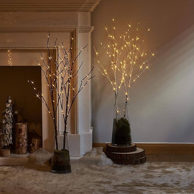 LITBLOOM Lighted White Twig Branches 32IN 100 LED with Timer Battery Operated, Artificial Tree Branch with Warm White Lights for Holiday Xmas Home Decoration Indoor Outdoor Decor