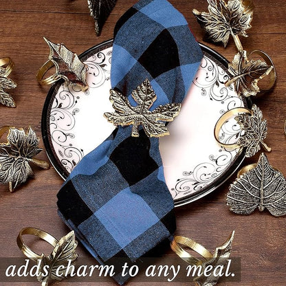 6-Piece Metal Napkin Rings - Antique Gold Harvest Leaf Napkin Rings - Decorative Table Accents for Holiday Party, Dinner, Family Gatherings, Table Décor Weddings & Everyday Use - ALPHA Living HOME