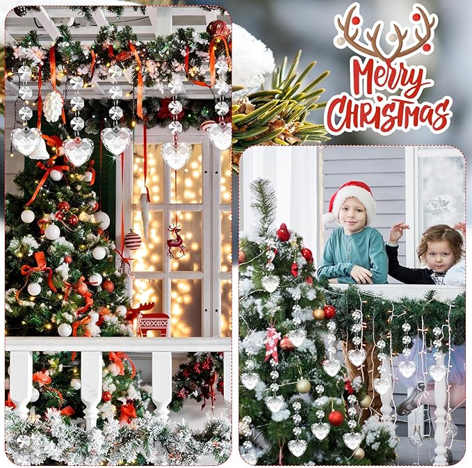 Nuenen 100 Pcs Hanging Crystals for Centerpieces Acrylic Chandelier Garland Beads Strands Prism Decorations Clear Teardrop Chandelier Crystals Pendant Wedding Home Garden Outdoor Ornaments(Heart)