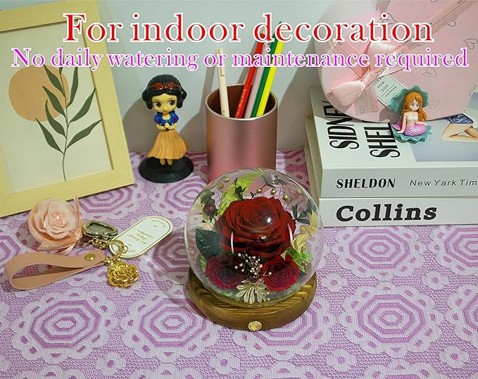 Valley of Rain & Forest Long-Lasting Real Flowers, Unique Floral Gift for You to Send Love for All Occasions, for Indoor Decoration (Dark Red Rose Arrangement)