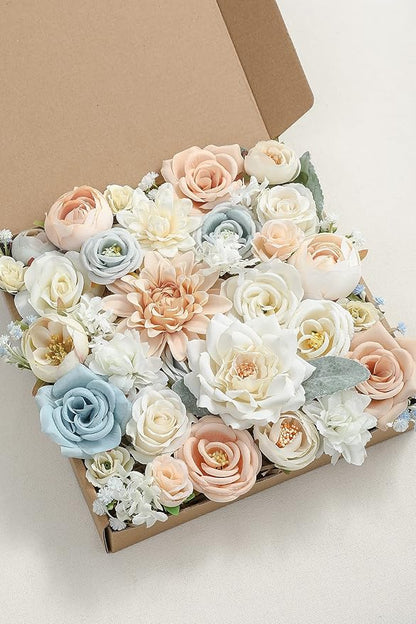 Serra Flora Artificial Flowers Box Set DIY Bouquets Centerpieces Faux Flowers Combo for Wedding Flowers with Leaves and Stems Floral Arrangements Bridal Baby Shower Home Decor